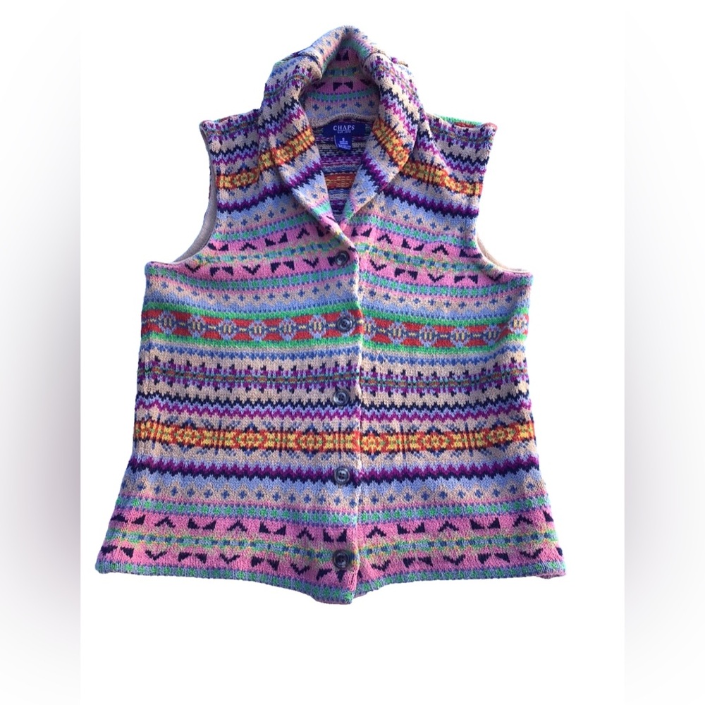 Chaps Fair Isle Knit Vest S Multicolor Southwestern Western Aztec Country Rodeo